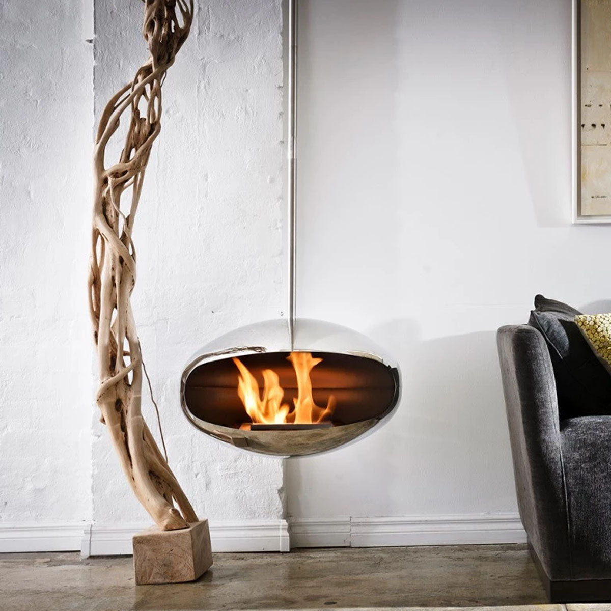 Cocoon Fires Aeris - Polished Steel with a Steel Pole