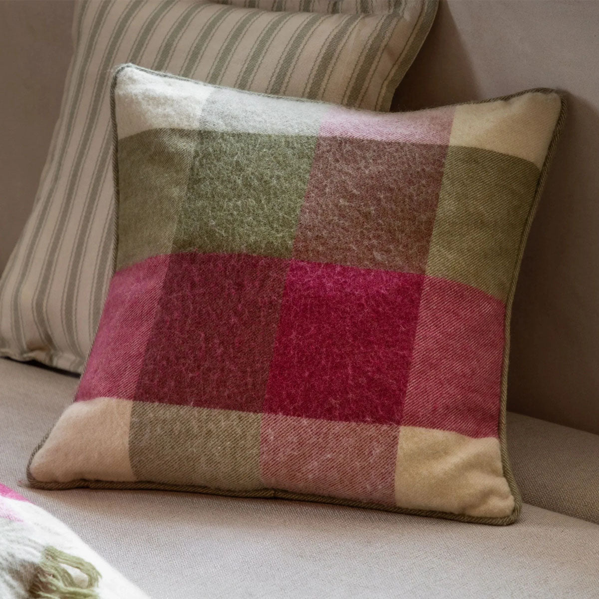 Gallery Direct Dursley Check Cushion Cranberry and Olive