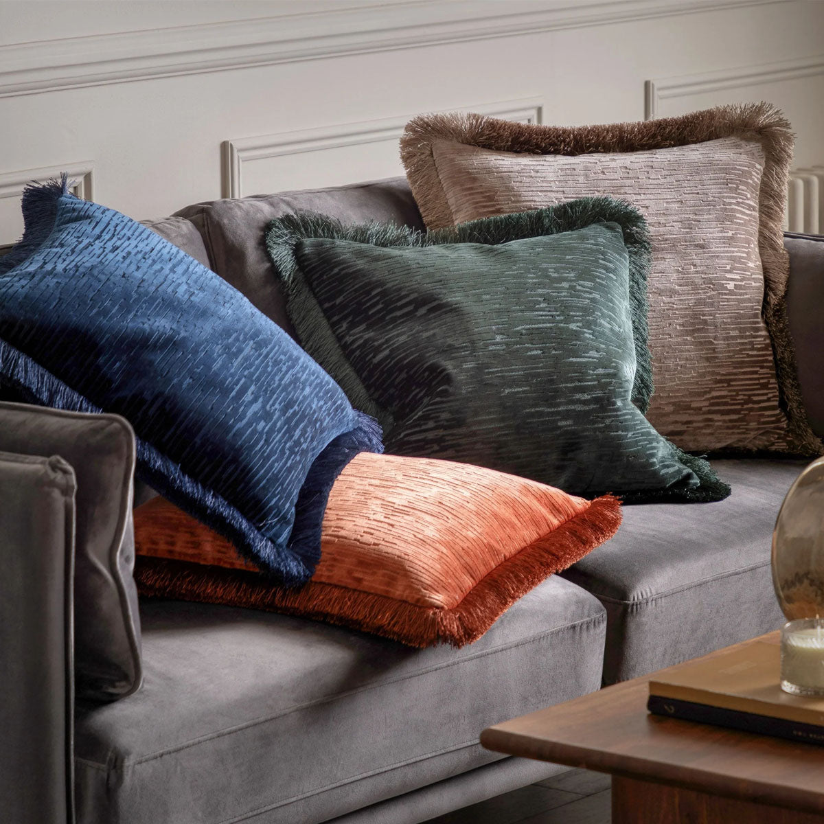 Gallery Direct Cut Velvet Fringe Cushion