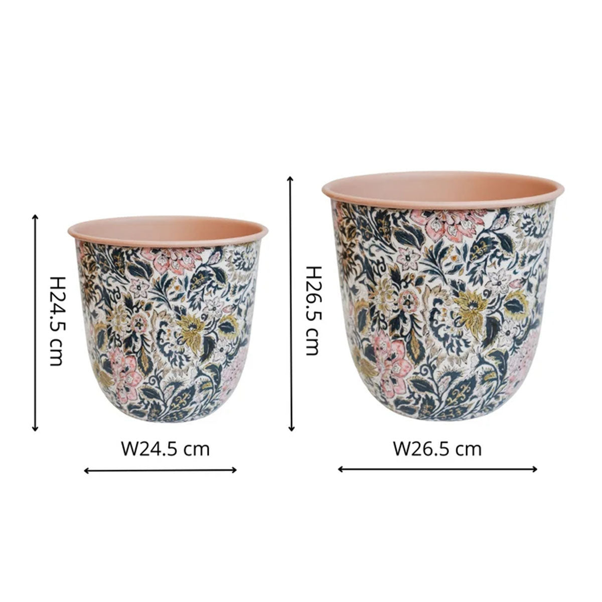 Ivyline Maisie Vintage Pattern Blush Metal Planter Set of 2