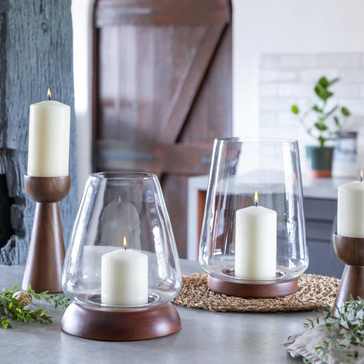 Ivyline Harvey Walnut Tapered Dome Lantern