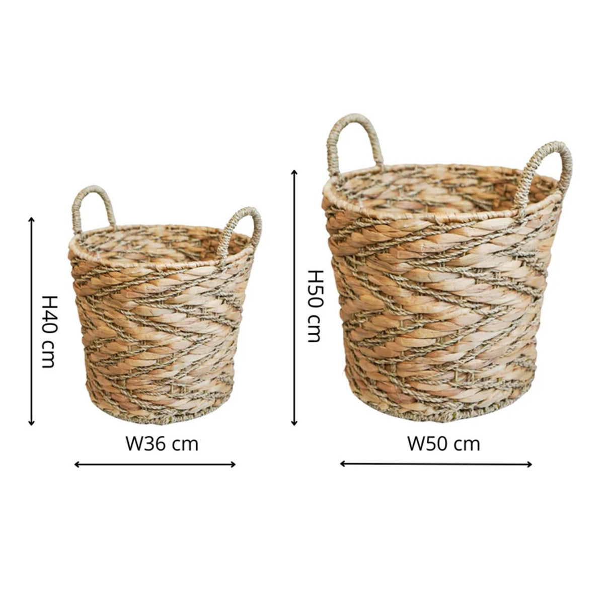 Ivyline Water Hyacinth Woven Log Basket with Handles Set of 2