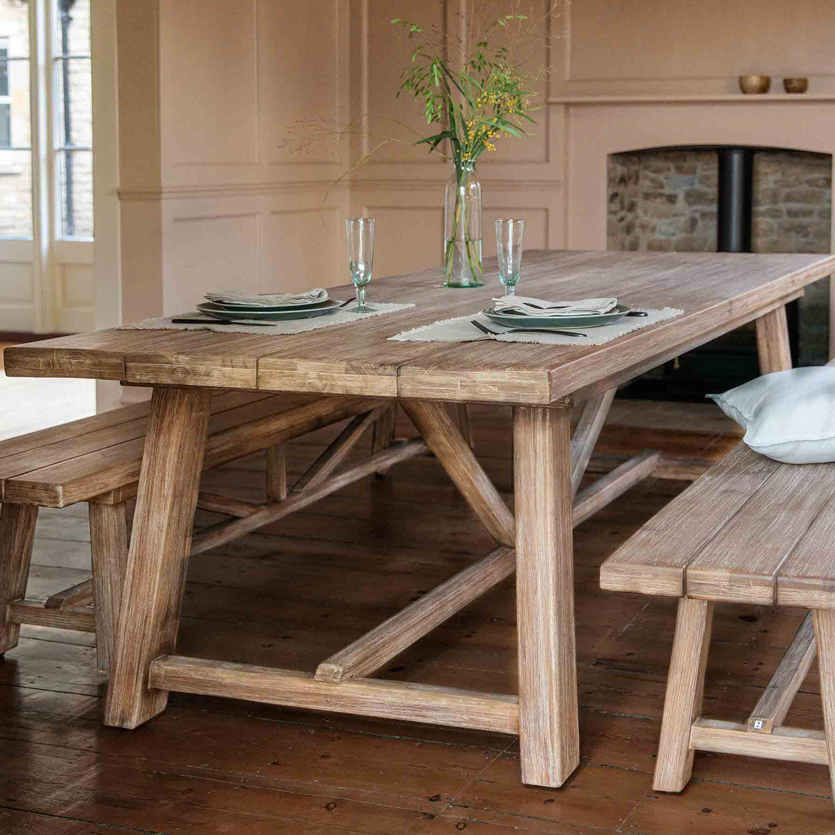 Garden Trading Chilford Solid Wood Table & Bench Set Large