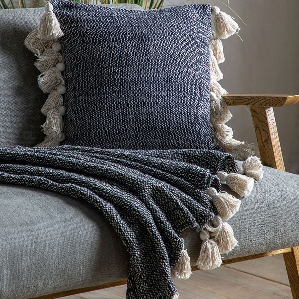 Gallery Direct Woven Throw with Tassels Black