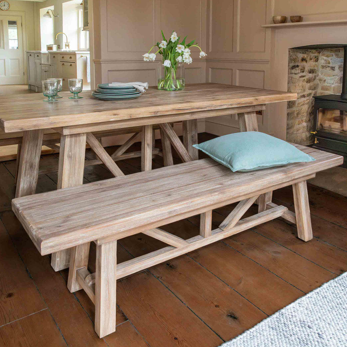 Garden Trading Chilford Solid Wood Table & Bench Set Small