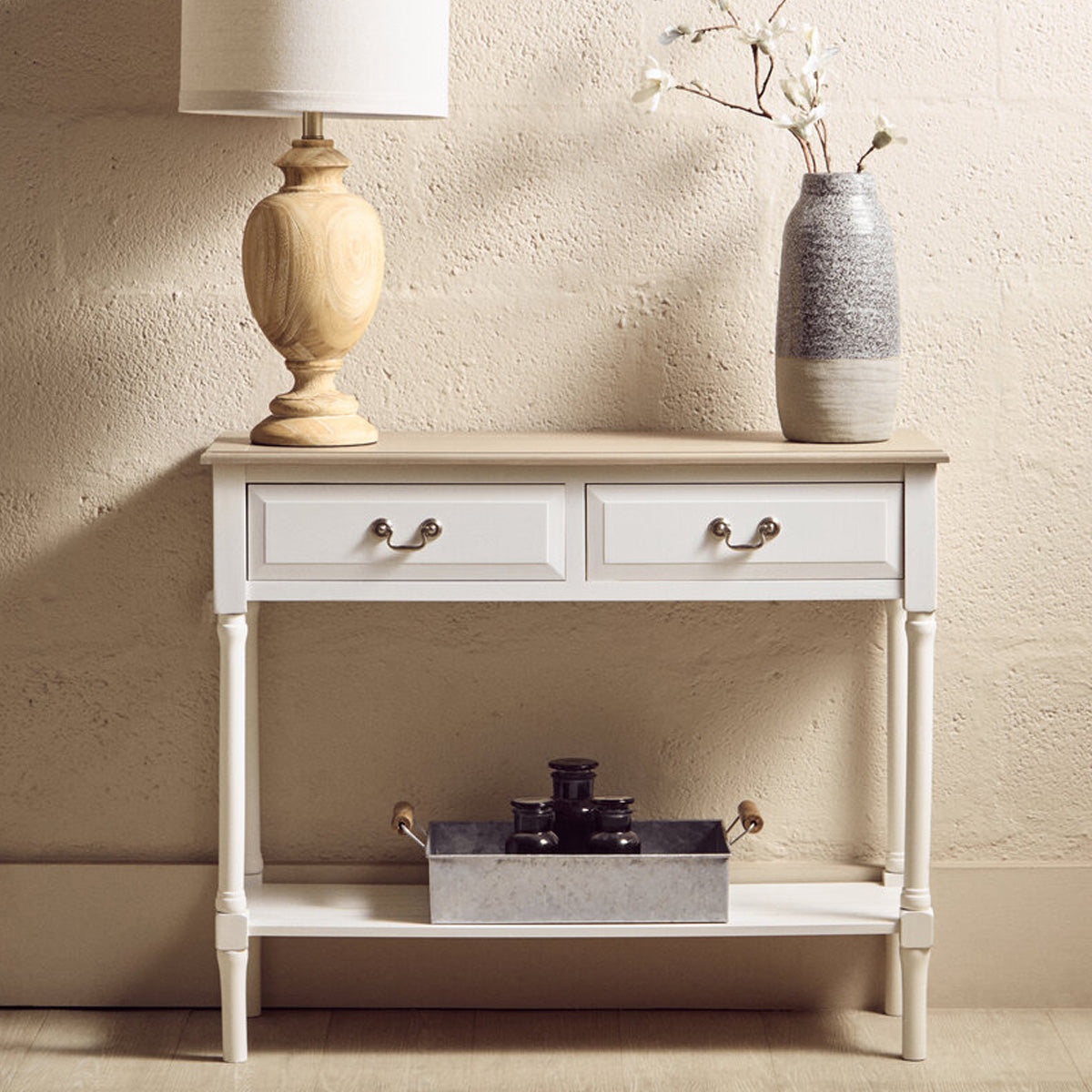 Beaumonde Home Heritage 2 Drawer Ivory Console Table
