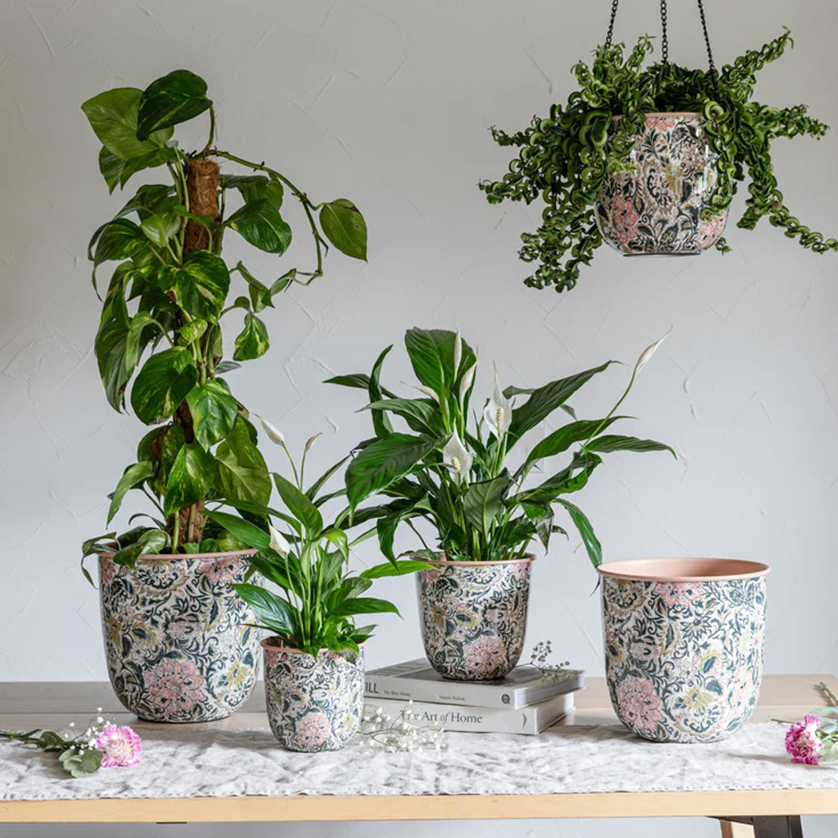 Ivyline Maisie Vintage Pattern Blush Metal Planter Set of 2