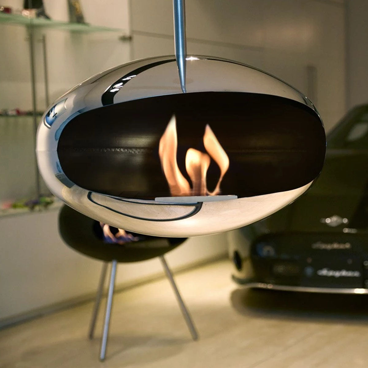 Cocoon Fires Aeris - Polished Steel with a Steel Pole