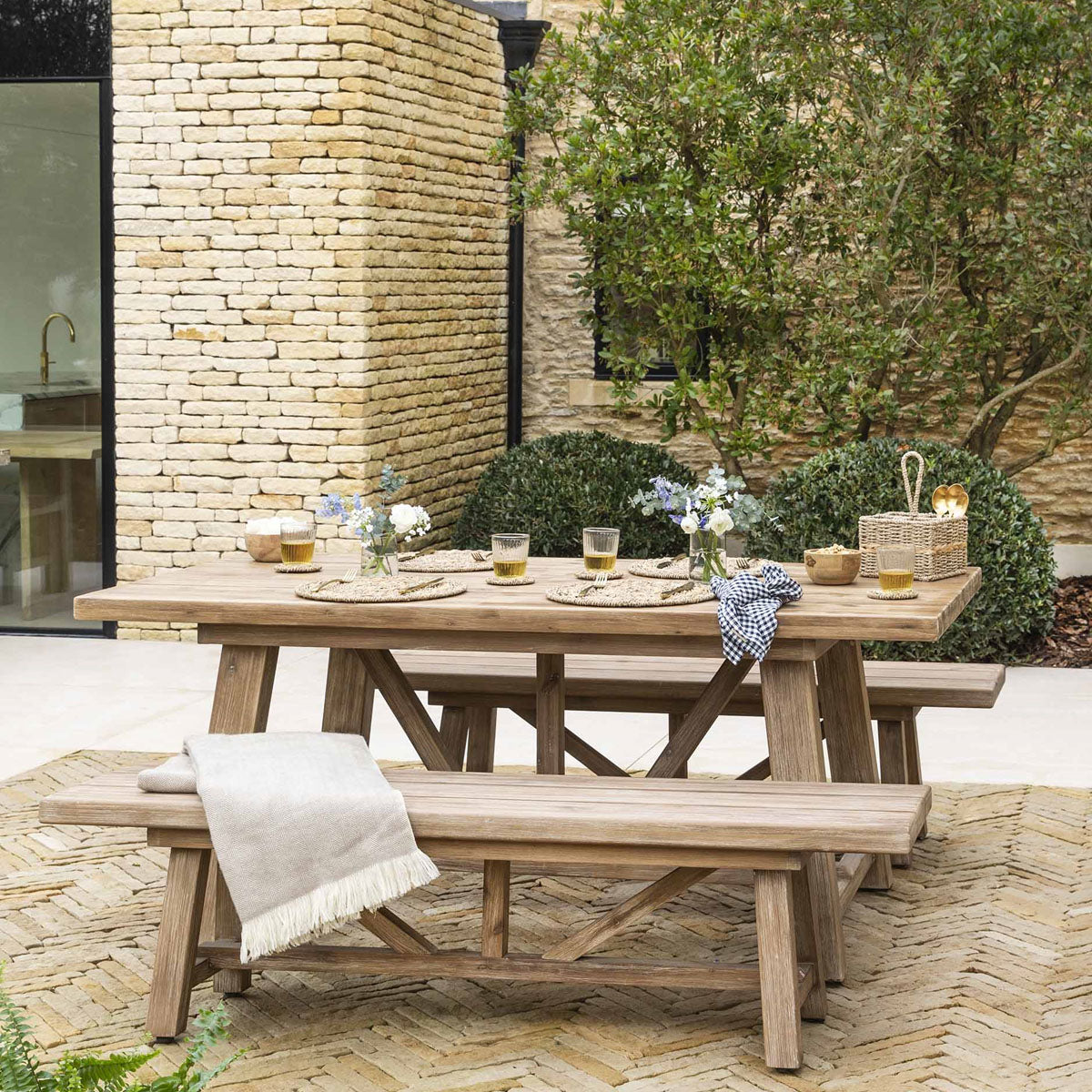 Garden Trading Chilford Solid Wood Table & Bench Set Small