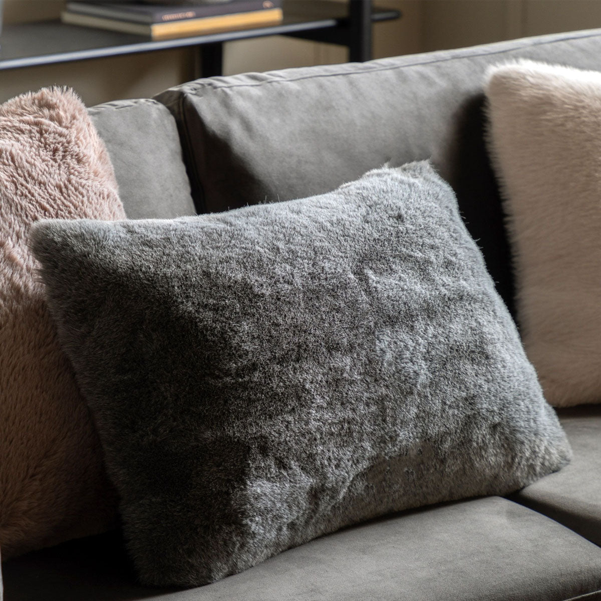 Gallery Direct Roscose Faux Fur Cushion Grey