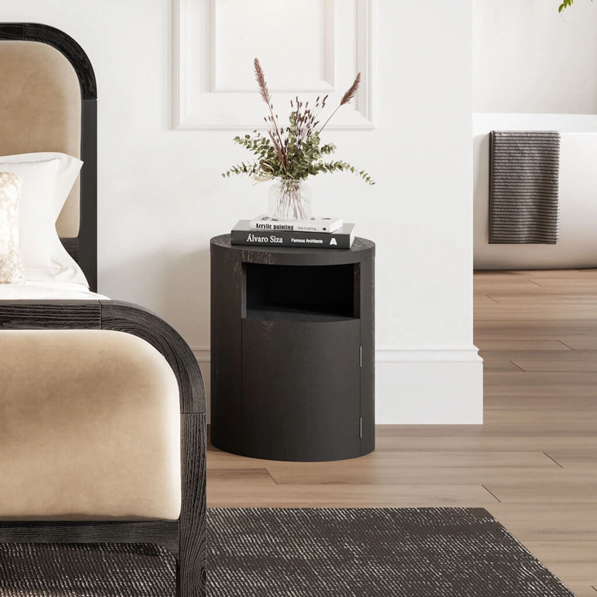 HO+ME Yori Black Bedside Cabinet