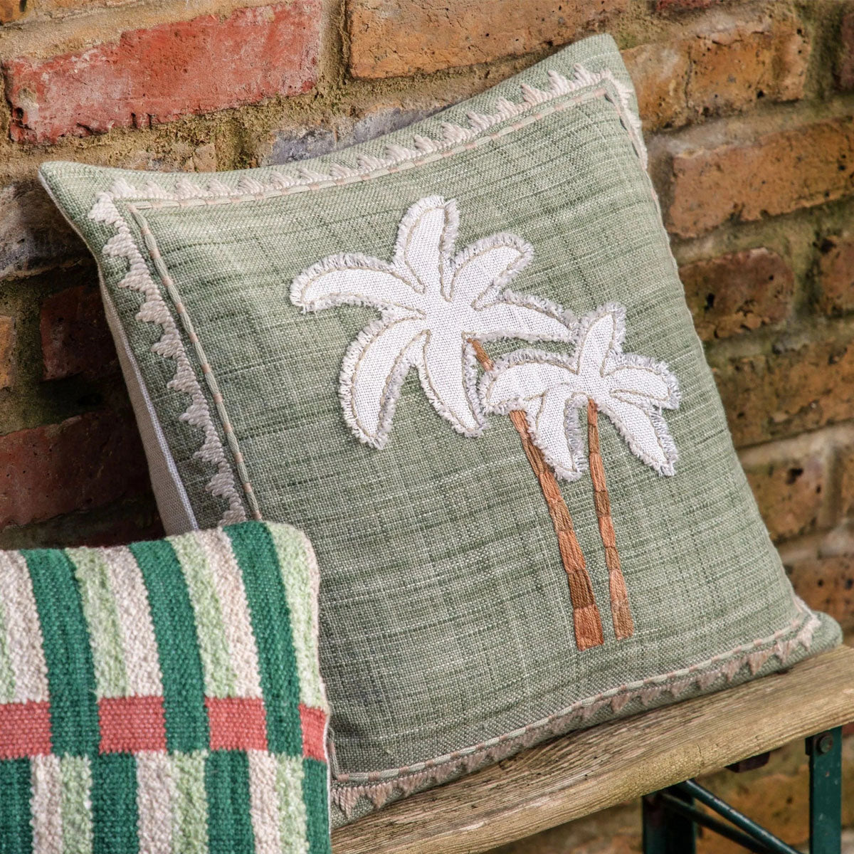 Gallery Direct Nohea Embroidered Palm Tree Cushion Sage