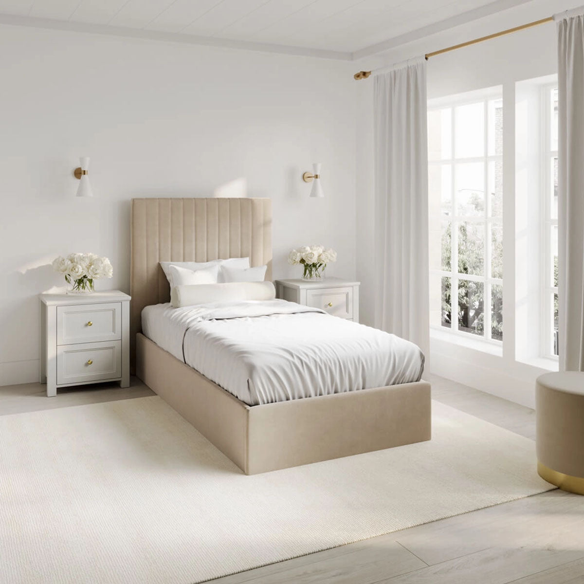 HO+ME Berlin Tall Ottoman Single Bed In Beige