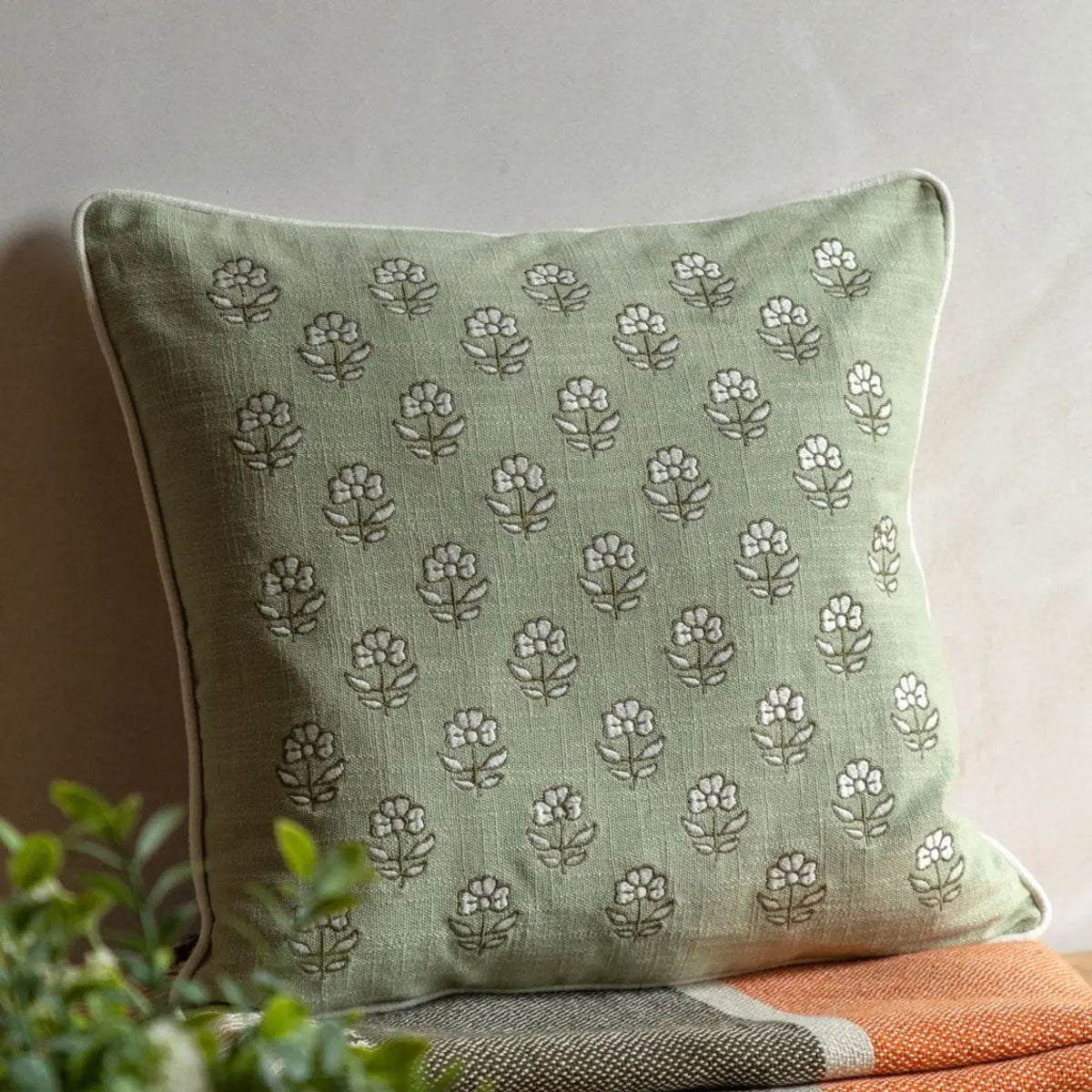 Gallery Direct Ilkley Embroider Floral Cushion Sage