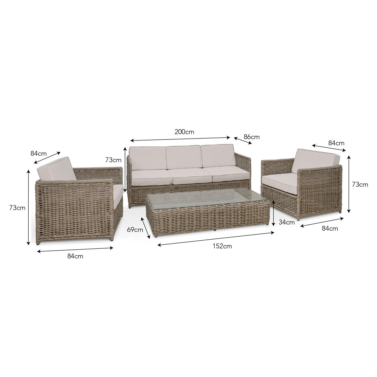 Garden Trading Harting 3 Seater Sofa Set Light Rattan