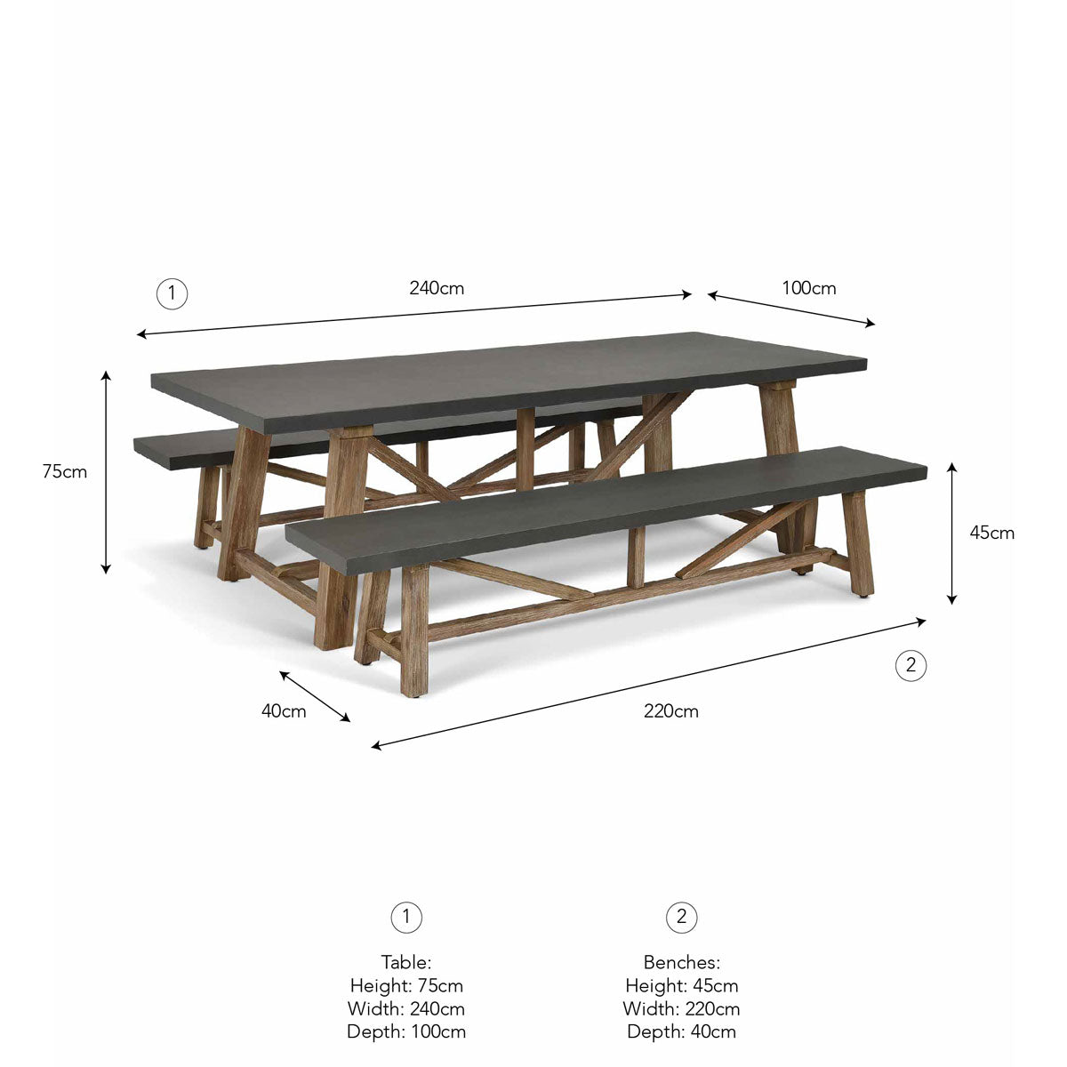 Garden Trading Chilford Table & Bench Set Large Grey
