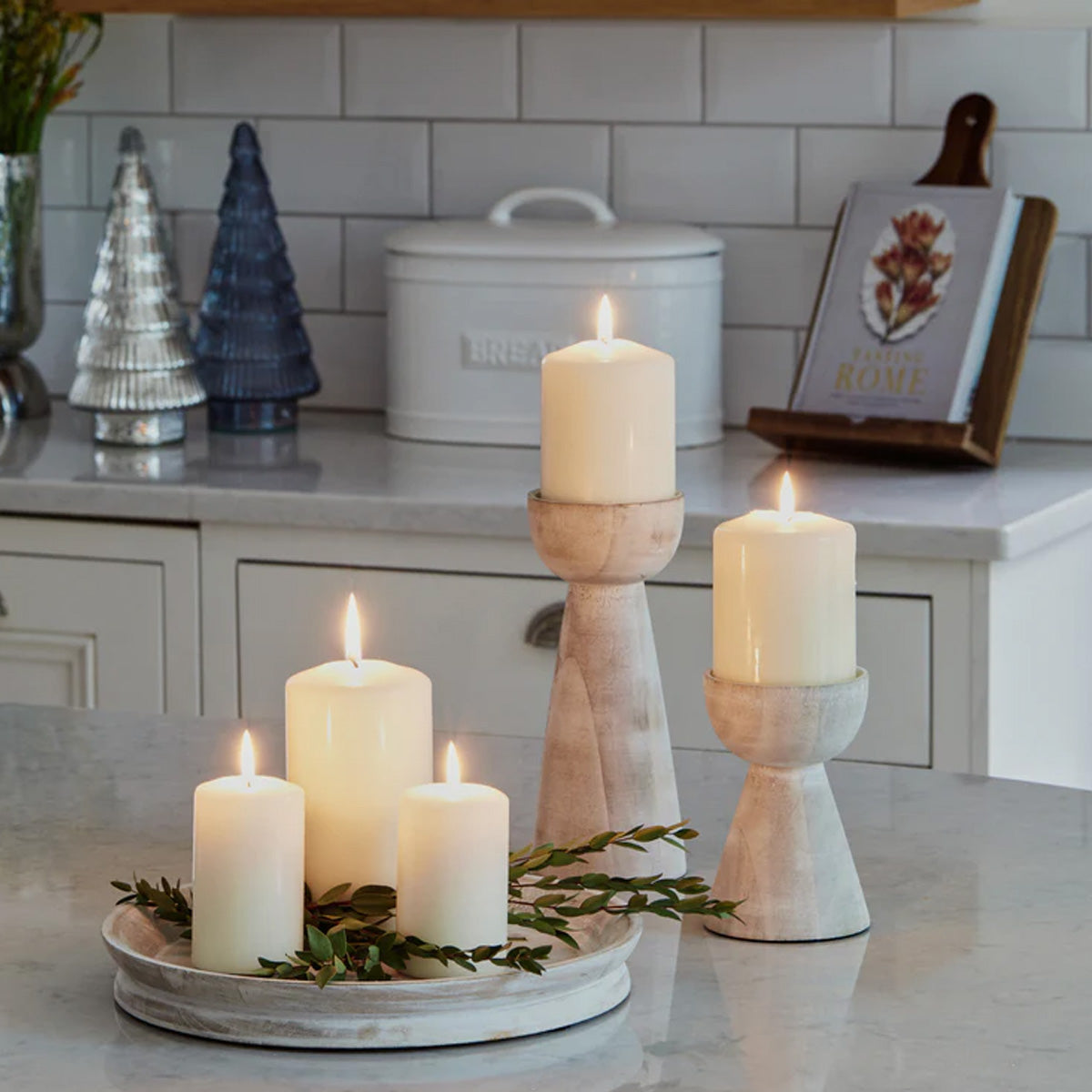 Ivyline Padstow White Wash Wooden Candle Holders 2 Pack