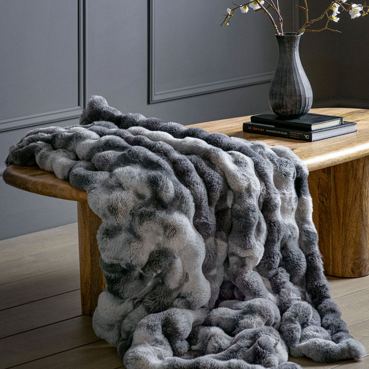 Gallery Direct Marshmallow Marble Rabbit Faux Fur Throw