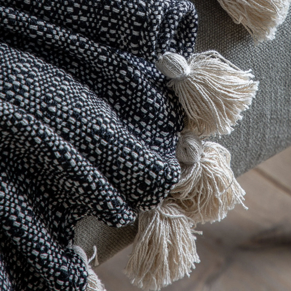 Gallery Direct Woven Throw with Tassels Black