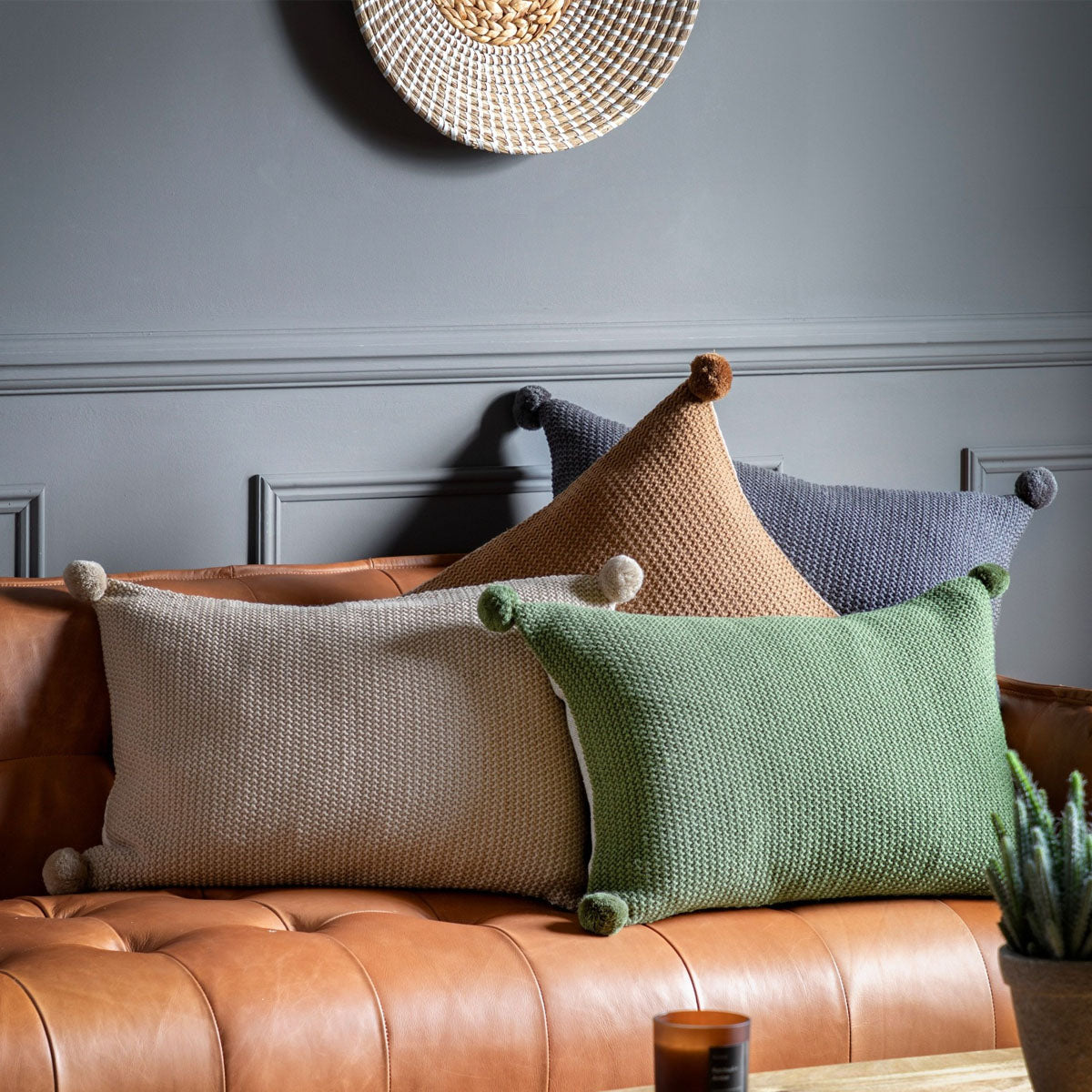 Gallery Direct Moss Stitch PomPom Cushion