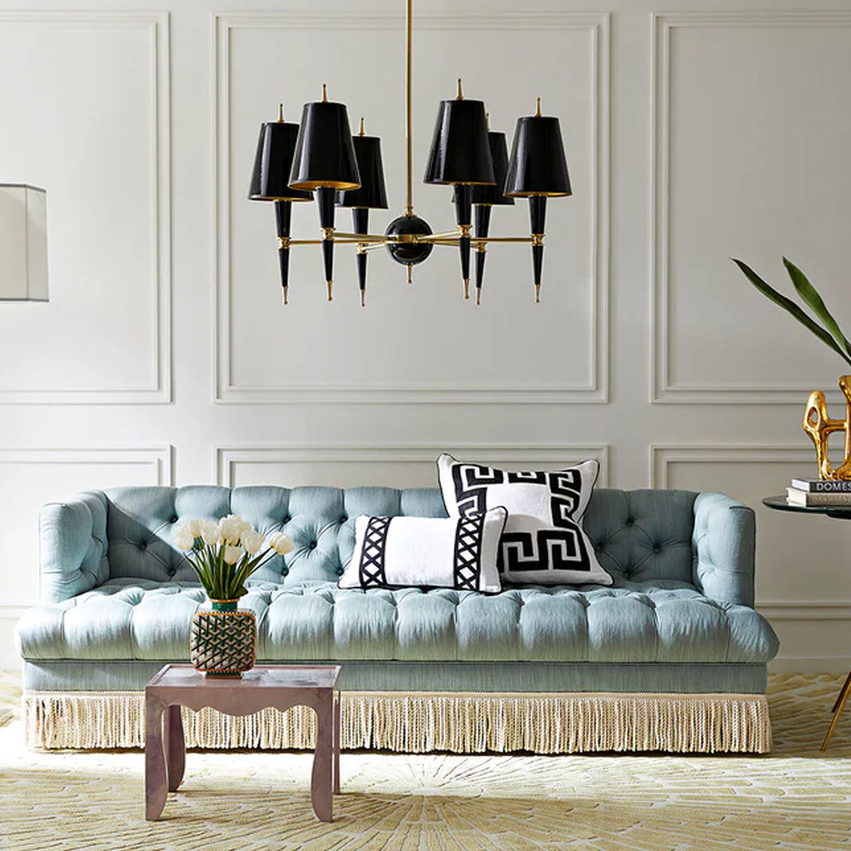 Jonathan Adler Versailles Chandelier - Black/Modern Brass - Black Lacquer Shade