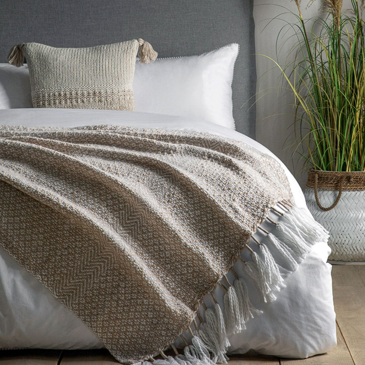 Gallery Direct Woven Wrapped Tassel Throw Natural