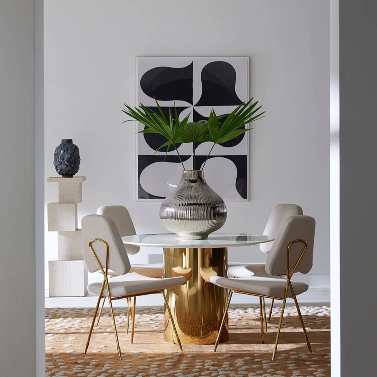 Jonathan Adler Alphaville Dining Table - 44" - Brass/White Marble