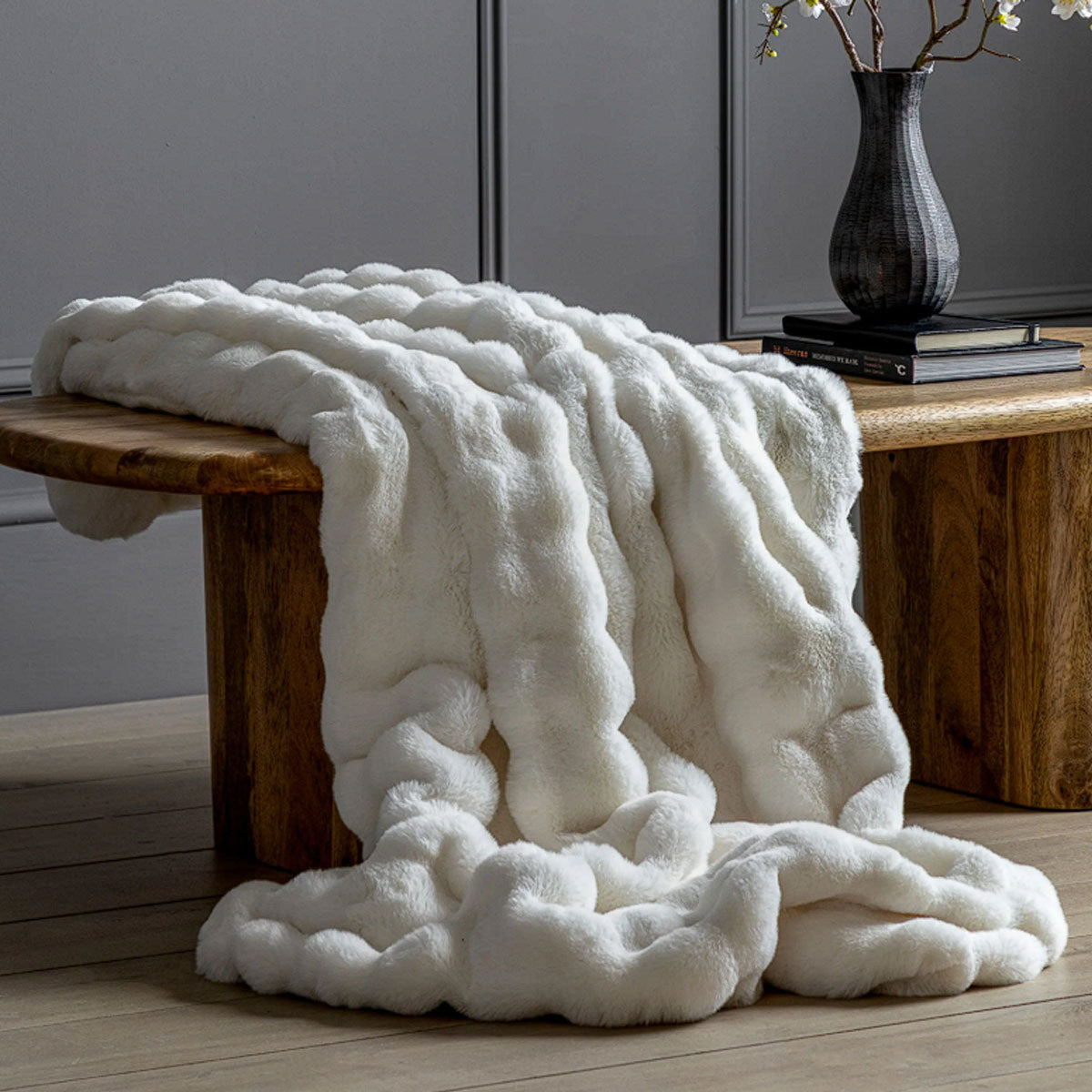 Gallery Direct Marshmallow Rabbit Faux Fur Throw Cream