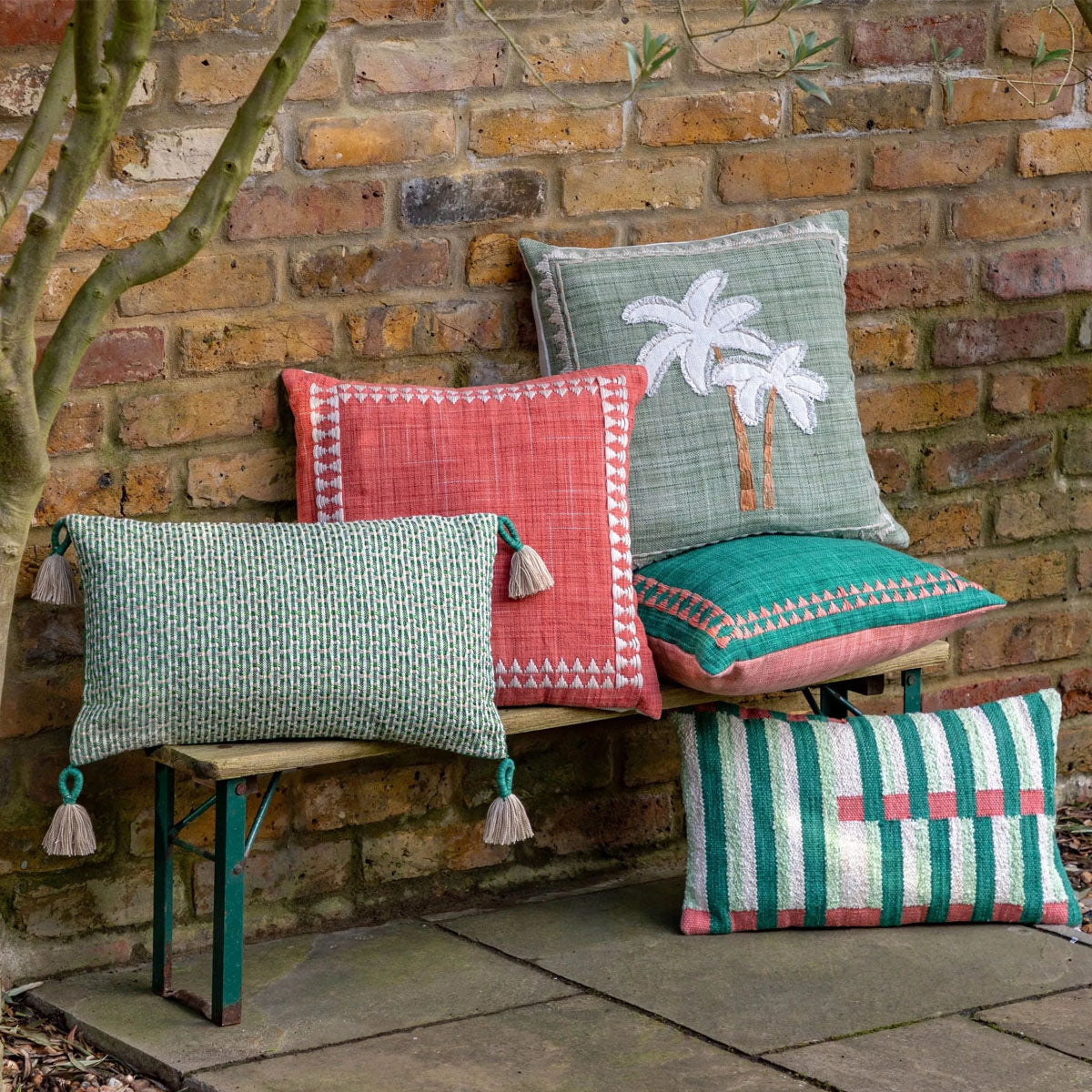 Gallery Direct Nohea Embroidered Palm Tree Cushion Sage