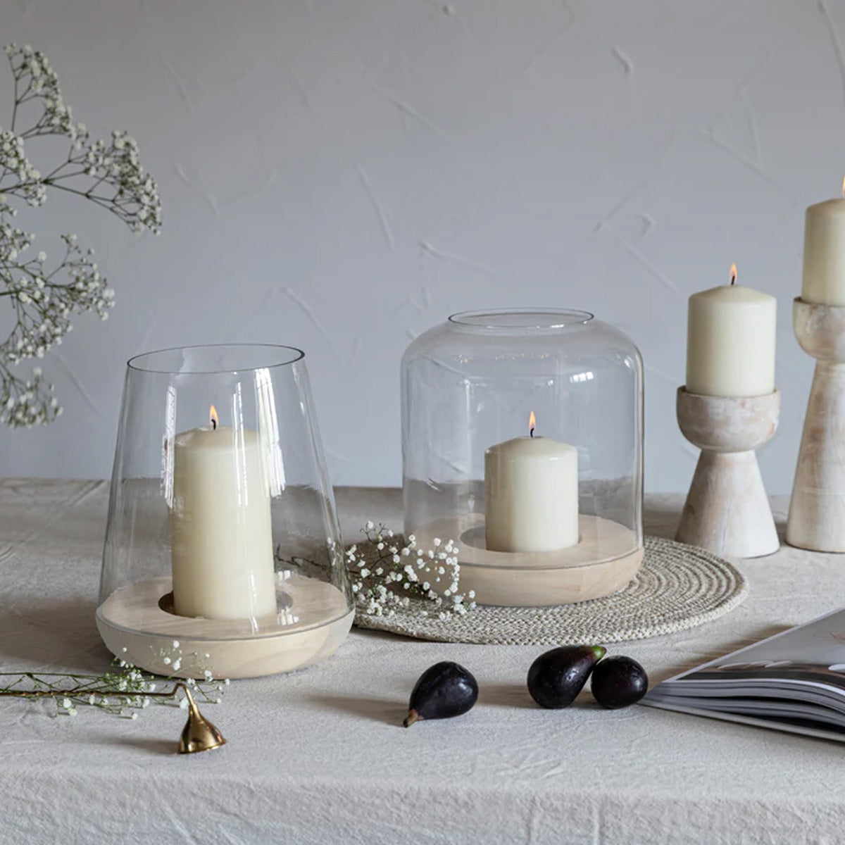 Ivyline Padstow White Wash Wooden Candle Holders 2 Pack