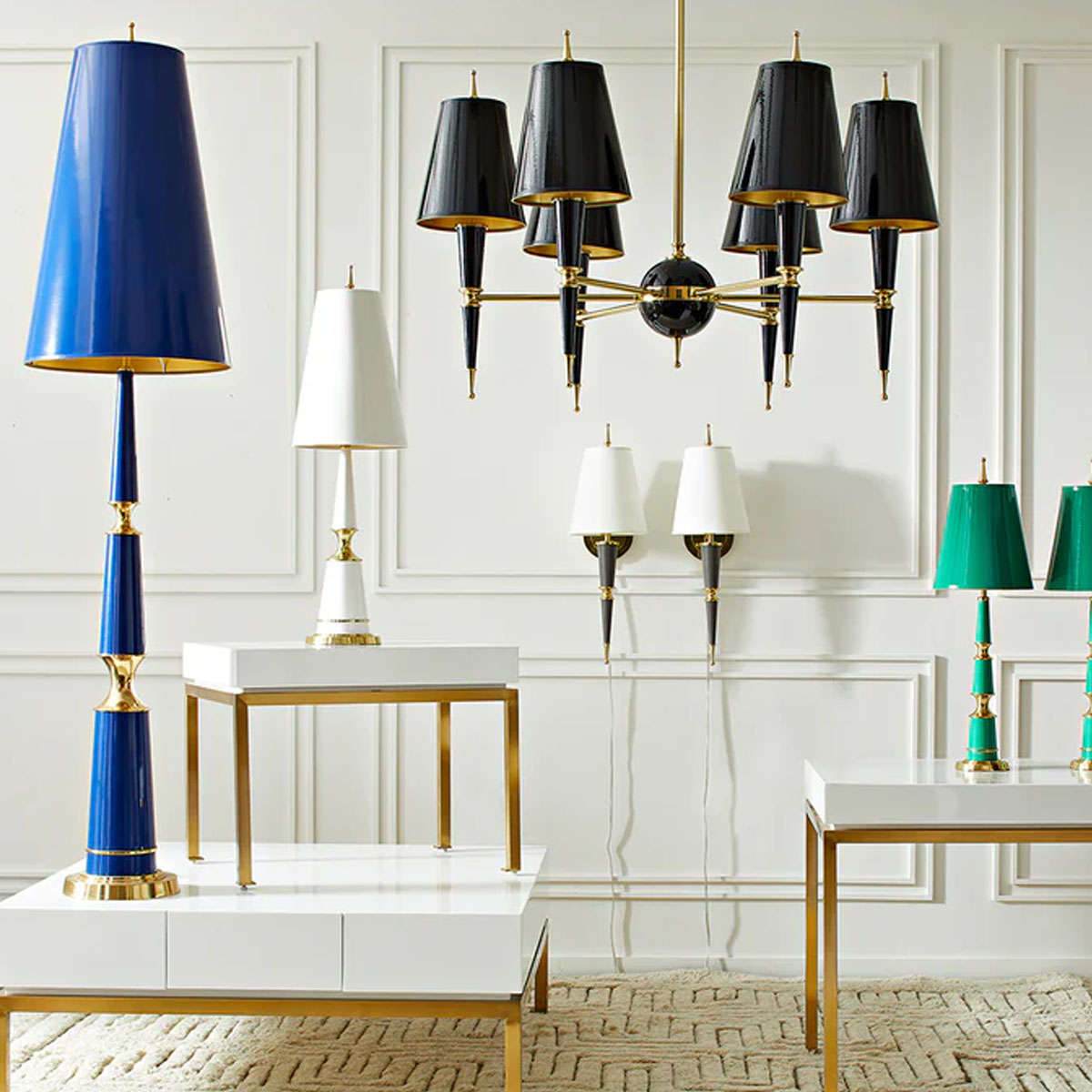 Jonathan Adler Versailles Chandelier - Black/Modern Brass - Black Lacquer Shade