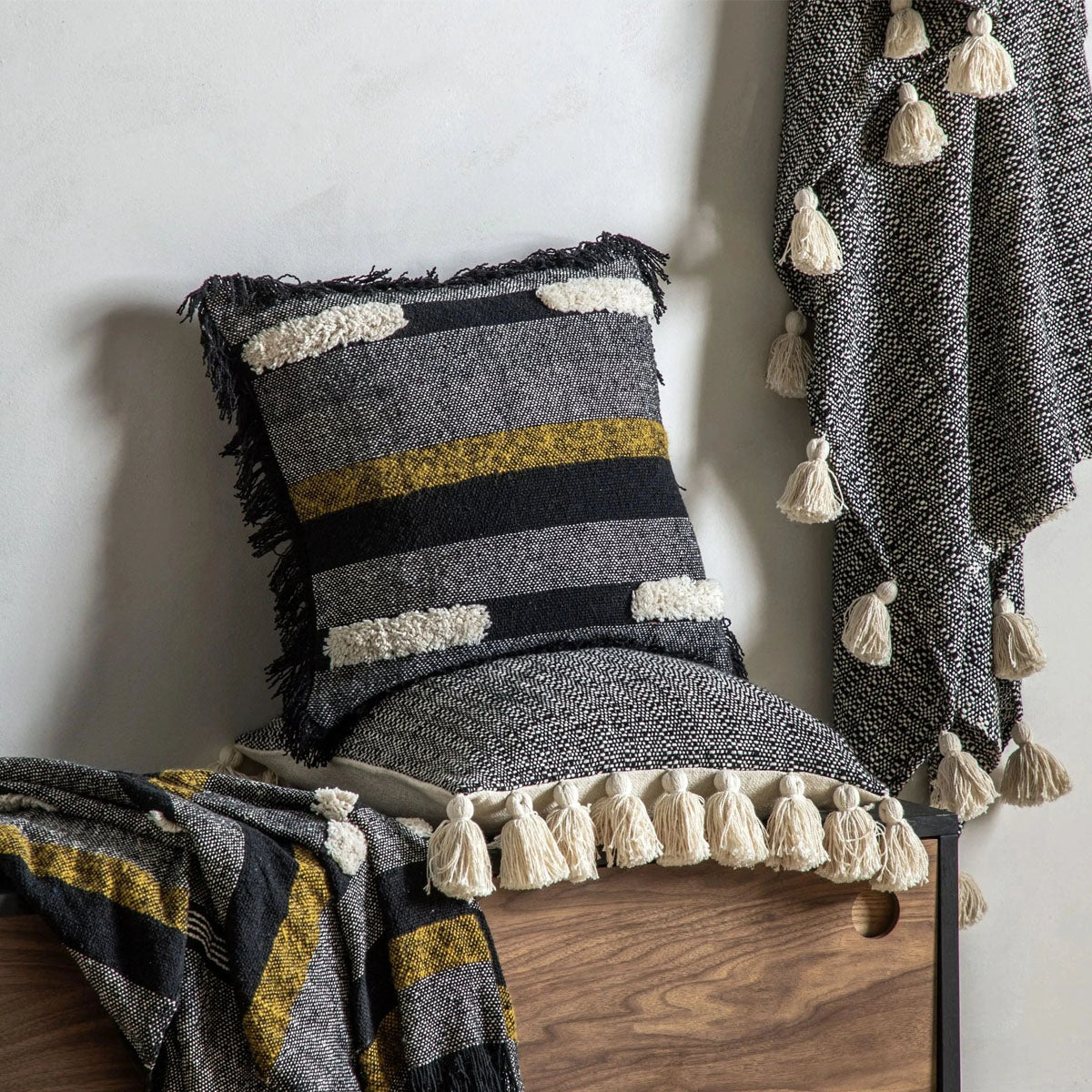 Gallery Direct Woven Cushion with Tassels Black