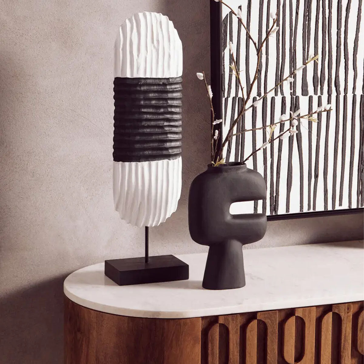 Beaumonde Home Fidel Black and White Mango Wood Oblong Sculpture