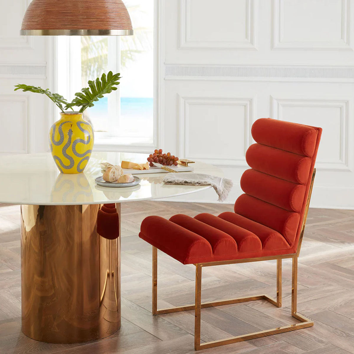 Jonathan Adler Alphaville Dining Table - 44" - Brass/White Marble