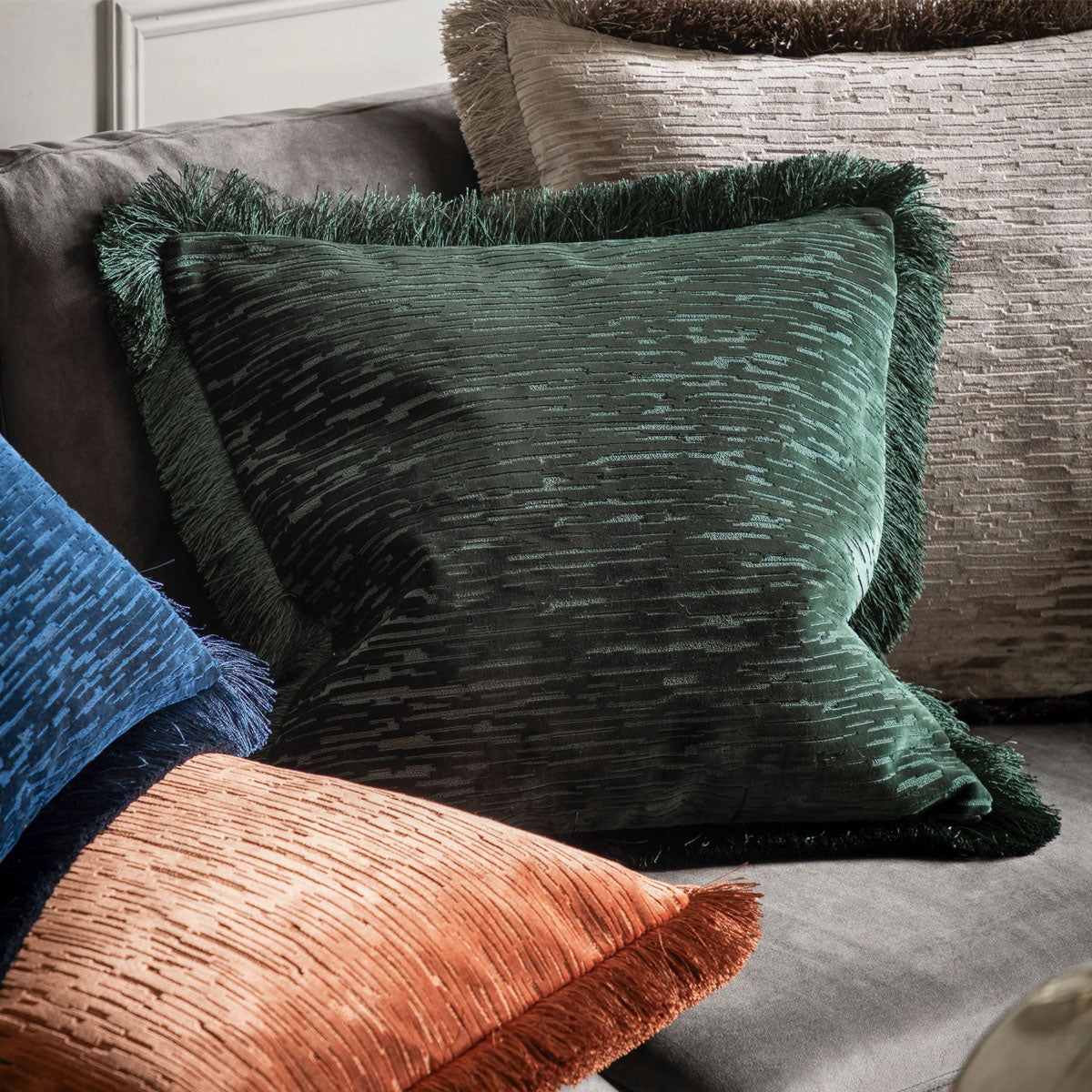 Gallery Direct Cut Velvet Fringe Cushion