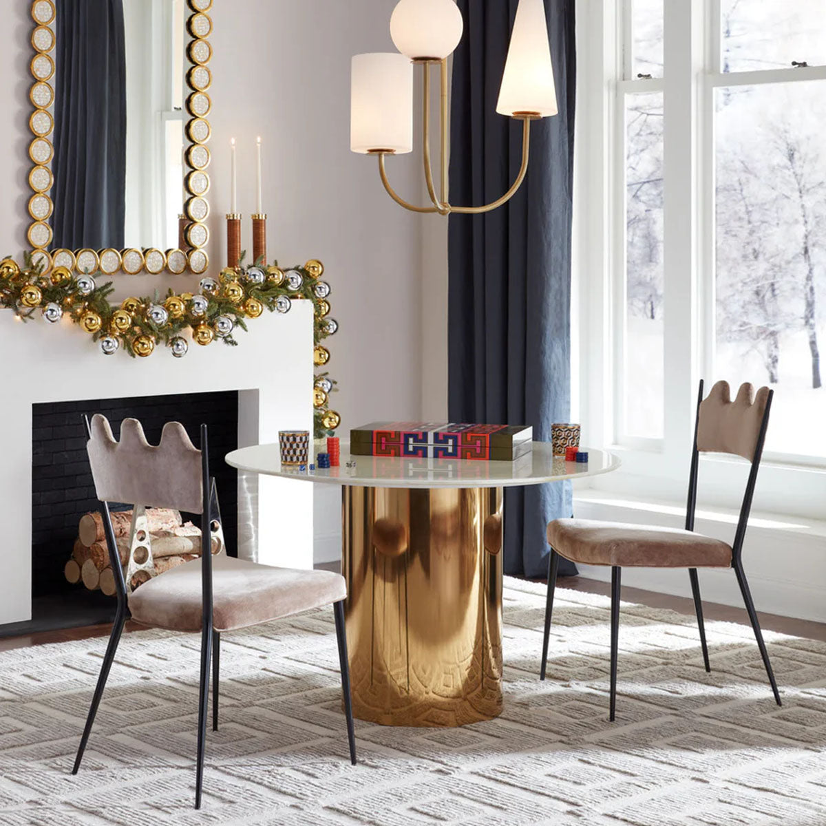 Jonathan Adler Alphaville Dining Table - 44" - Brass/White Marble