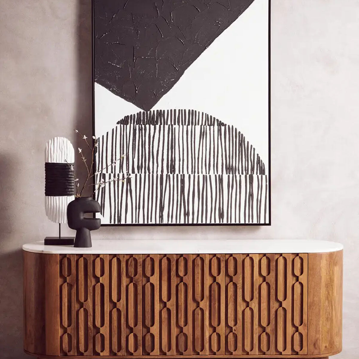 Beaumonde Home Fidel Black and White Mango Wood Oblong Sculpture