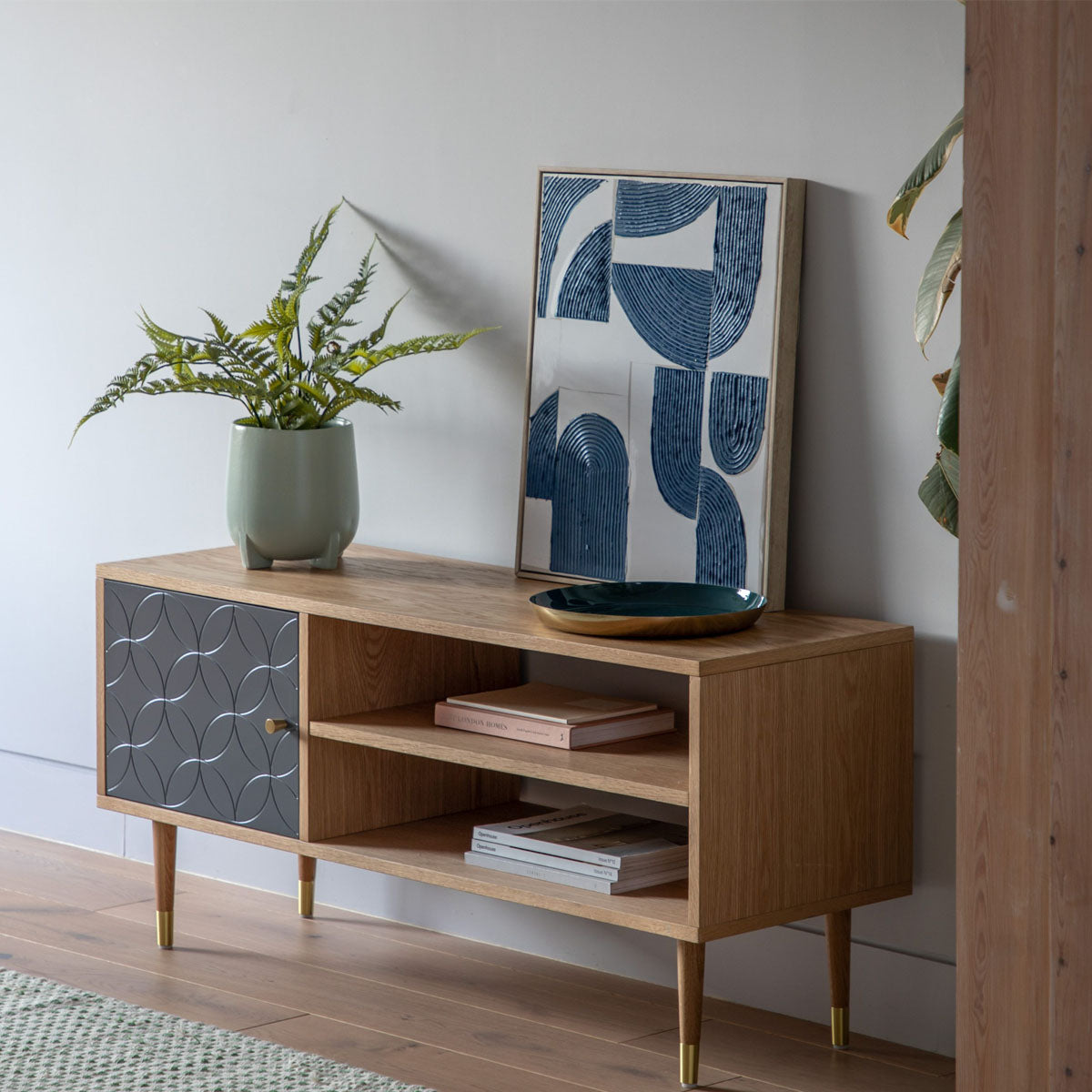 Gallery Direct Newbury Media Unit Oak Grey 1200x400x550mm