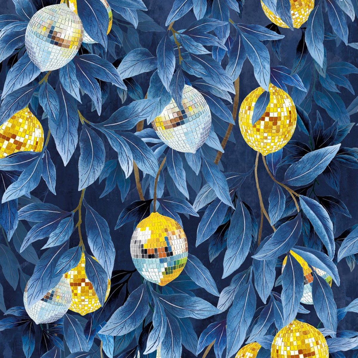 Brand McKenzie Disco Lemons Wallpaper - Deep Ocean