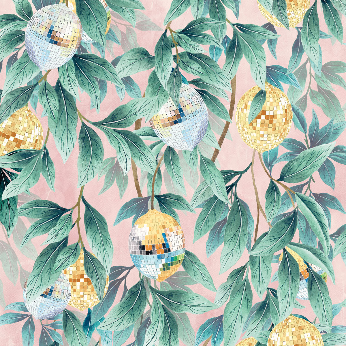 Brand McKenzie Disco Lemons Wallpaper - Dusty Teal