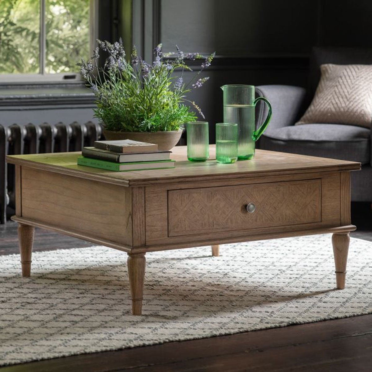 Gallery Direct Mustique Square 2 Drawer Coffee Tble 900x900x435mm