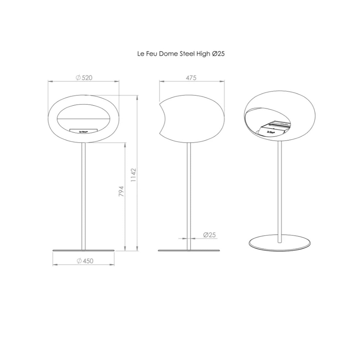 Le Feu Ground Steel High - Chromed Silver - 25mm Pole Width