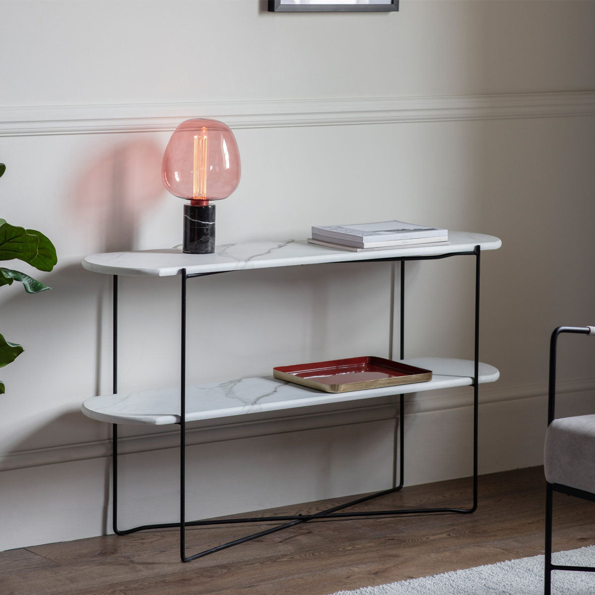 Gallery Direct Linford Console Table White Marble 1200x320x700mm