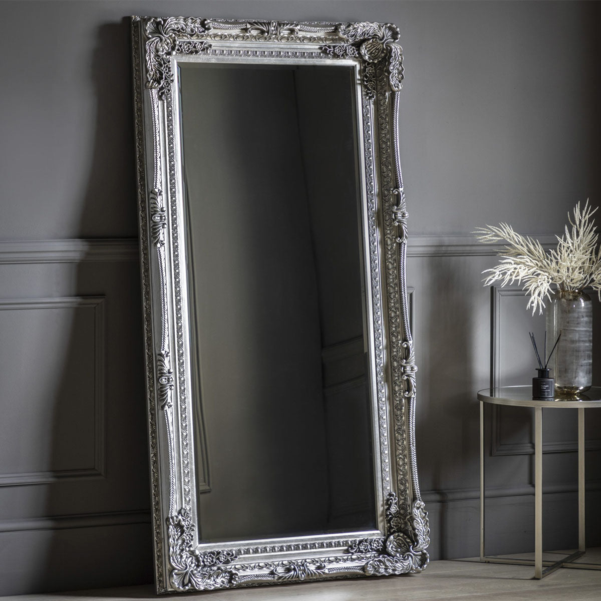 Gallery Direct Carved Louis Leaner Mirror Silver 1755x895mm
