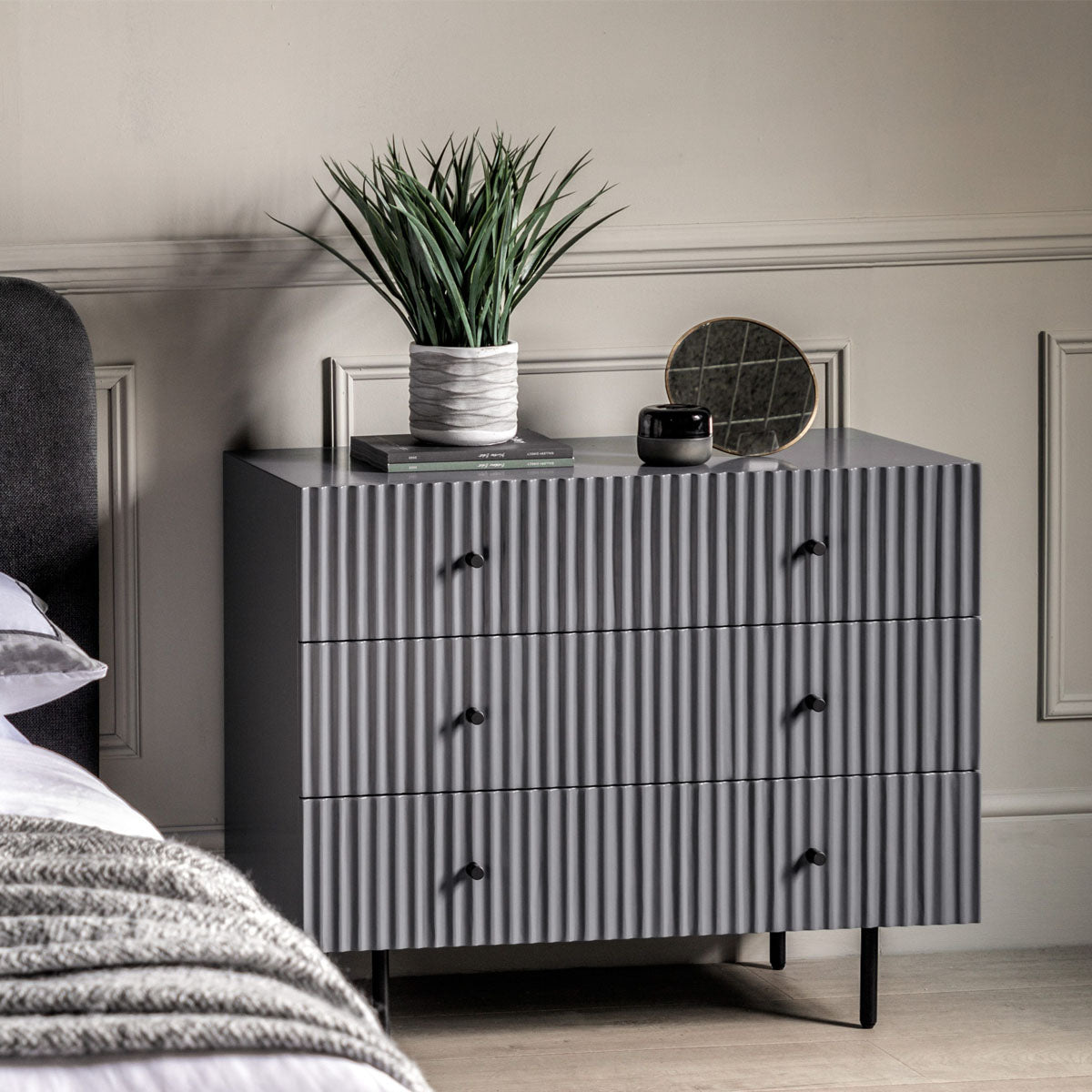 Gallery Direct Buckhurst 3 Drawer Chest Grey 400x900x750mm