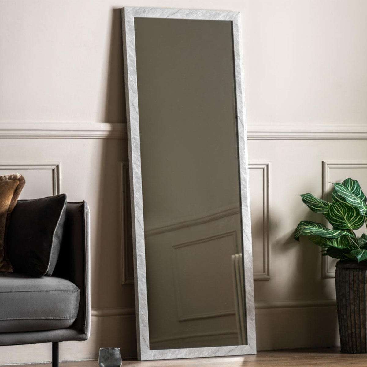 Gallery Direct Romano Leaner Mirror Marbled White 570x1570mm