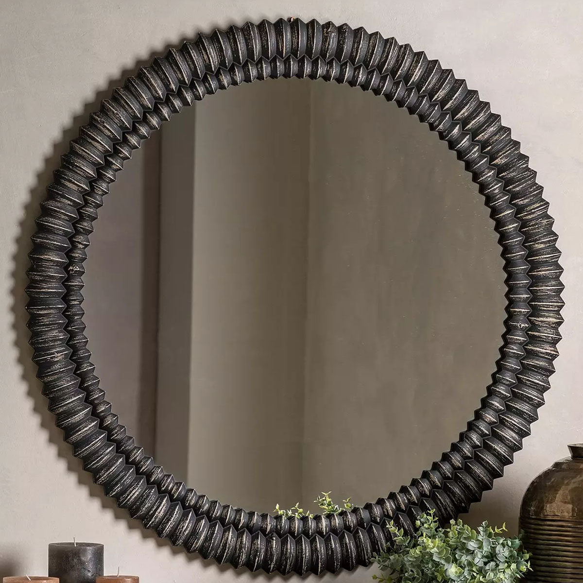 Gallery Direct Pimlico Round Mirror Black Wash 900mm