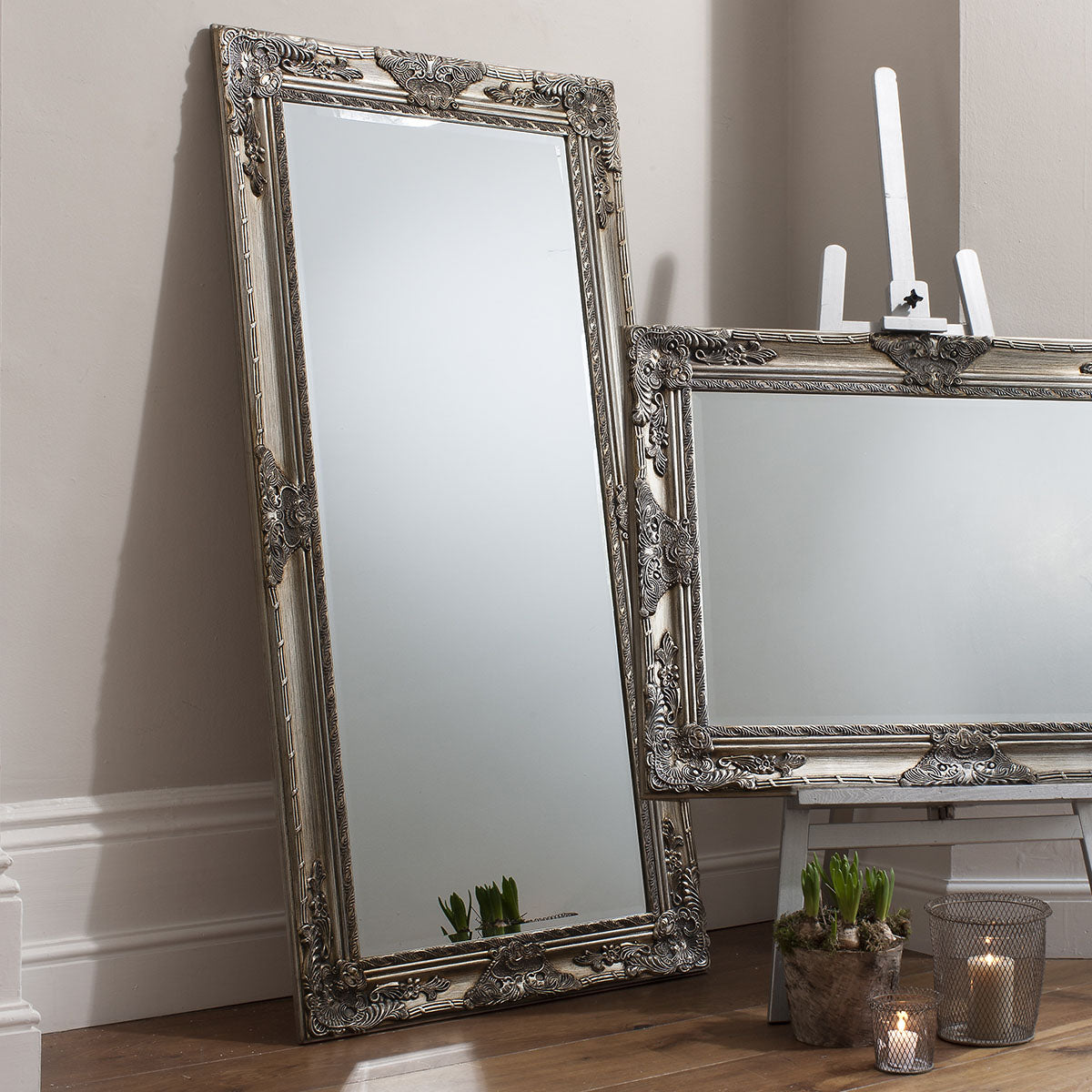 Gallery Direct Hampshire Leaner Mirror Antique Silver 1700x840mm