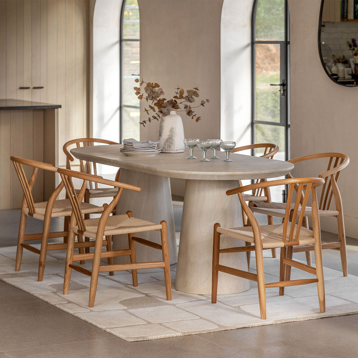 Gallery Direct Pedra Oval Dining Table Travertine 2000x900x760mm