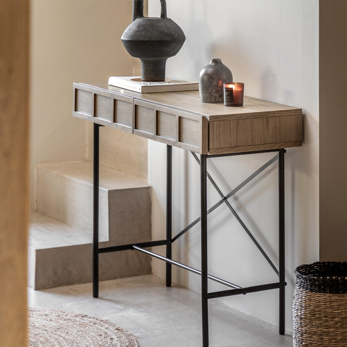 Gallery Direct Panelled 2 Drawer Console 1100x350x1100mm